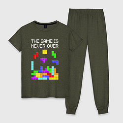 Пижама хлопковая женская Tetris - the game is never over, цвет: меланж-хаки