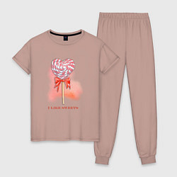Пижама хлопковая женская Леденец-сердечко, цвет: пыльно-розовый