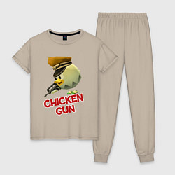 Пижама хлопковая женская Chicken Gun logo, цвет: миндальный