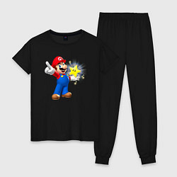 Пижама хлопковая женская Марио держит звезду, цвет: черный