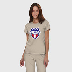 Пижама хлопковая женская Shield USA, цвет: миндальный — фото 2
