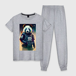 Пижама хлопковая женская Крутой панда - киберпанк, цвет: меланж