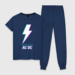 Пижама хлопковая женская AC DC glitch rock, цвет: тёмно-синий