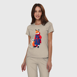 Пижама хлопковая женская Модная лисичка - нейросеть, цвет: миндальный — фото 2