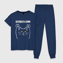 Пижама хлопковая женская System of a Down rock cat, цвет: тёмно-синий