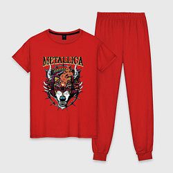 Пижама хлопковая женская Metallica - wolfs muzzle - thrash metal, цвет: красный