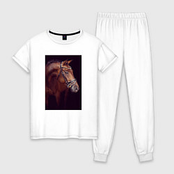 Пижама хлопковая женская Лошадь во всей красе, цвет: белый