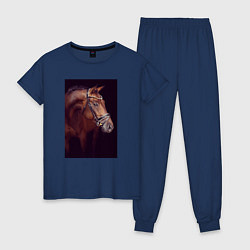 Пижама хлопковая женская Лошадь во всей красе, цвет: тёмно-синий