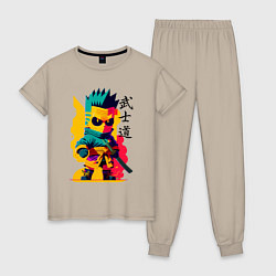 Пижама хлопковая женская Bart Simpson - samurai - bushido, цвет: миндальный