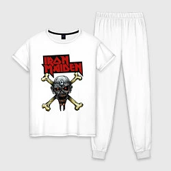 Пижама хлопковая женская Iron Maiden bones, цвет: белый