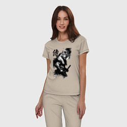 Пижама хлопковая женская Tiger samurai - hieroglyph - art, цвет: миндальный — фото 2