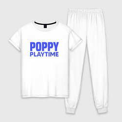 Пижама хлопковая женская Поппи Плэйтайм лого, цвет: белый