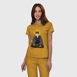 Пижама хлопковая женская Samurai one - eyed cat, цвет: горчичный — фото 2
