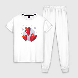 Пижама хлопковая женская Три сердечка, цвет: белый