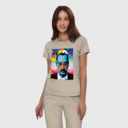 Пижама хлопковая женская Salvador Dali - pop art - neural network, цвет: миндальный — фото 2