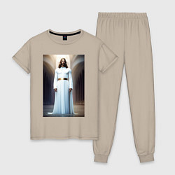 Пижама хлопковая женская Иисус Христос, цвет: миндальный