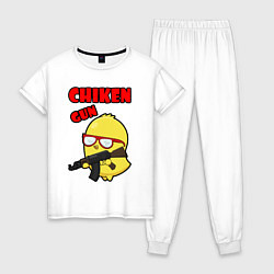 Пижама хлопковая женская Chicken machine gun, цвет: белый