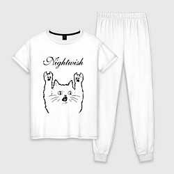 Пижама хлопковая женская Nightwish - rock cat, цвет: белый
