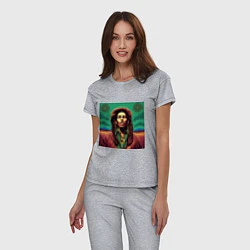 Пижама хлопковая женская Digital Art Bob Marley in the field, цвет: меланж — фото 2