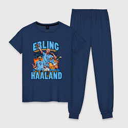 Пижама хлопковая женская Эрлинг Холанд Манчестер Сити 9, цвет: тёмно-синий