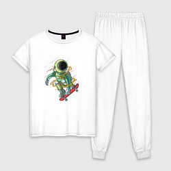 Пижама хлопковая женская Космонавт катается на скейте, цвет: белый
