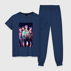 Пижама хлопковая женская BTS art style, цвет: тёмно-синий