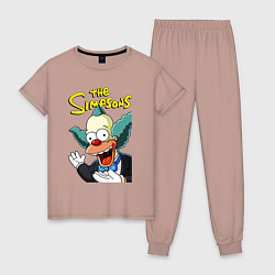 Пижама хлопковая женская Krusty the clown, цвет: пыльно-розовый