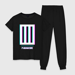 Пижама хлопковая женская Paramore glitch rock, цвет: черный