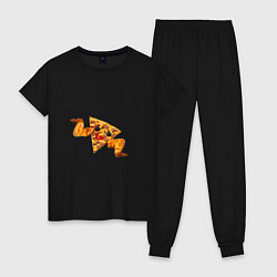 Пижама хлопковая женская Пицца с куринными крылышками, цвет: черный