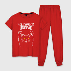 Пижама хлопковая женская Hollywood Undead rock cat, цвет: красный