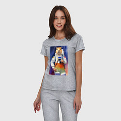 Пижама хлопковая женская Капибара - бравый космонавт - нейросеть, цвет: меланж — фото 2