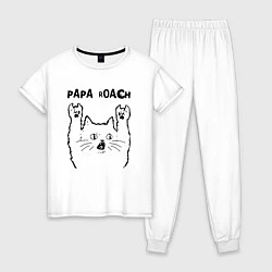 Пижама хлопковая женская Papa Roach - rock cat, цвет: белый