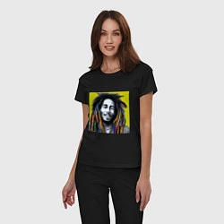 Пижама хлопковая женская Разноцветные дреды Боба Марли граффити, цвет: черный — фото 2