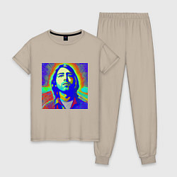 Пижама хлопковая женская Kurt Cobain Glitch Art, цвет: миндальный