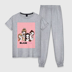Пижама хлопковая женская Blackpink в мультяшном стиле, цвет: меланж