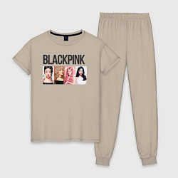 Пижама хлопковая женская Корейская поп-группа Blackpink, анимационный стиль, цвет: миндальный