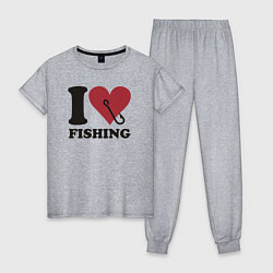 Пижама хлопковая женская I love fishing, цвет: меланж