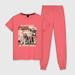 Пижама хлопковая женская Blackpink Jennie Lisa Rose Jisoo, цвет: коралловый