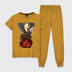Пижама хлопковая женская Saitama fist, цвет: горчичный