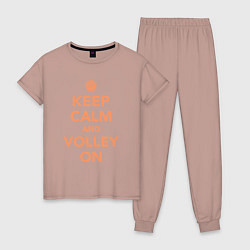 Пижама хлопковая женская Keep calm and volley on, цвет: пыльно-розовый