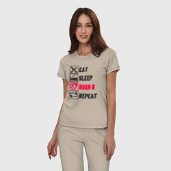 Пижама хлопковая женская Eat sleep rush b repeat, цвет: миндальный — фото 2