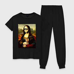 Пижама хлопковая женская Мона Лиза с шаурмой, цвет: черный