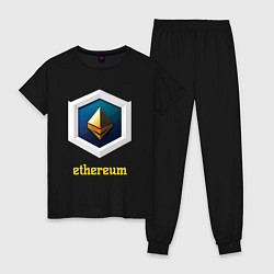 Пижама хлопковая женская Логотип Ethereum, цвет: черный