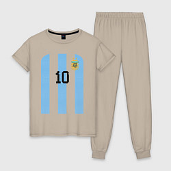 Пижама хлопковая женская Месси сборная Аргентины ЧМ 2022, цвет: миндальный