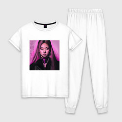 Пижама хлопковая женская Blackpink Jennie аниме рисунок, цвет: белый