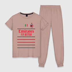 Пижама хлопковая женская ФК Милан форма 2223 гостевая, цвет: пыльно-розовый