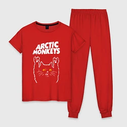 Пижама хлопковая женская Arctic Monkeys rock cat, цвет: красный