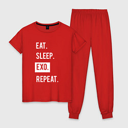 Пижама хлопковая женская Eat Sleep EXO Repeat, цвет: красный