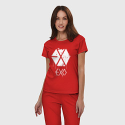 Пижама хлопковая женская EXO лого, цвет: красный — фото 2