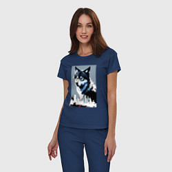 Пижама хлопковая женская Волчара в мегаполисе, цвет: тёмно-синий — фото 2